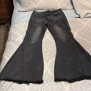 Women's Lucky & Blessed Distressed Flared Black Jeans